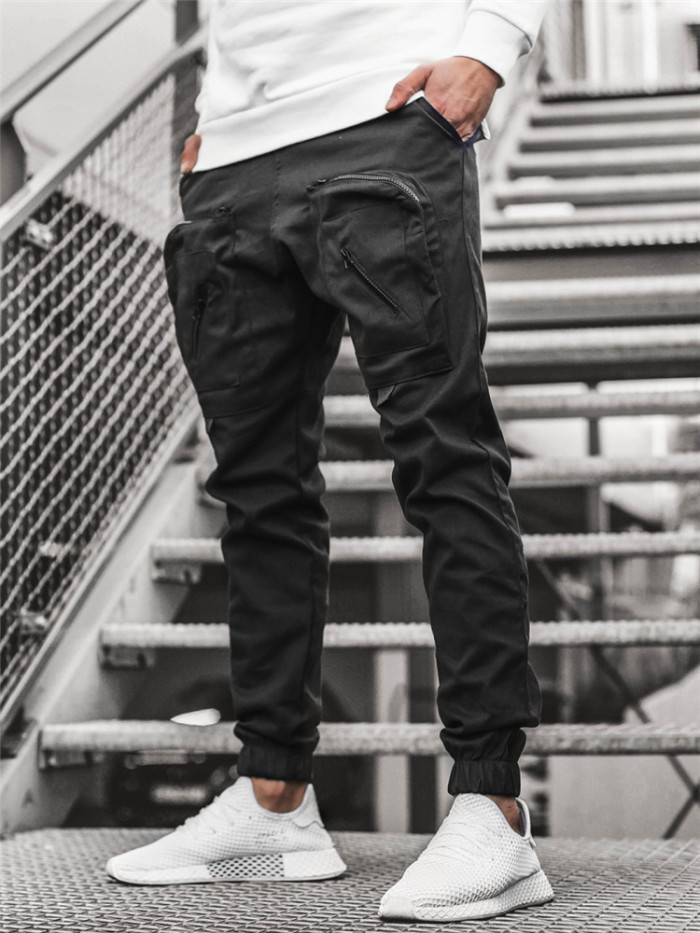 Men's Casual Jogging Pants Fashionable Paneled Zipper Cotton Cargo Pants