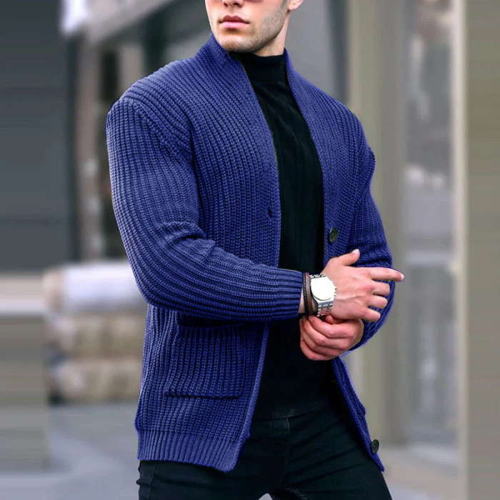 Men's Casual Sweater Coat Solid Color Jacket Pocket Street Sportswear Sweater Cardigan