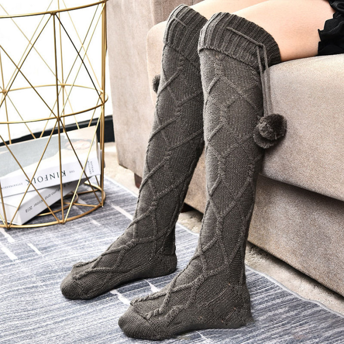 Warm Tight Socks Sexy Kawaii Solid Over Knee Socks Knitted Bow Decoration Women's Casual Home Thick Socks