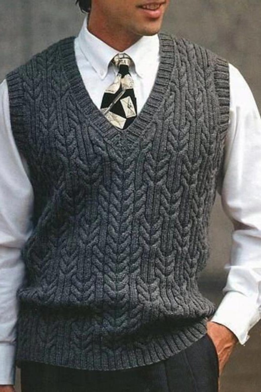 Men's Fashionable Vest Casual Sleeveless Cable V-Neck Solid Color Casua Vest