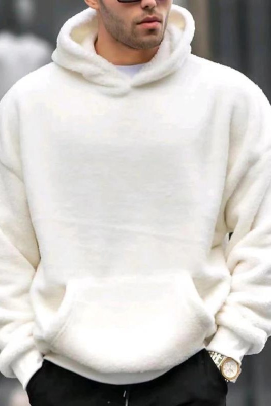 Fashion Soft Solid Fleece Hoodie Pullovers Men Pockets Hooded Sweatshirts