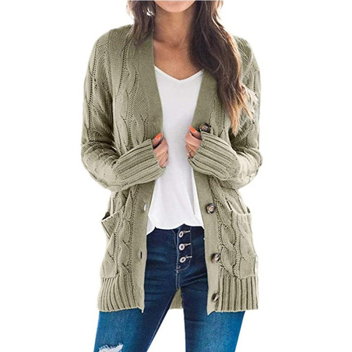 Women Autumn Female Casual Long Sleeve Button Knitted Sweaters Coat Cardigans