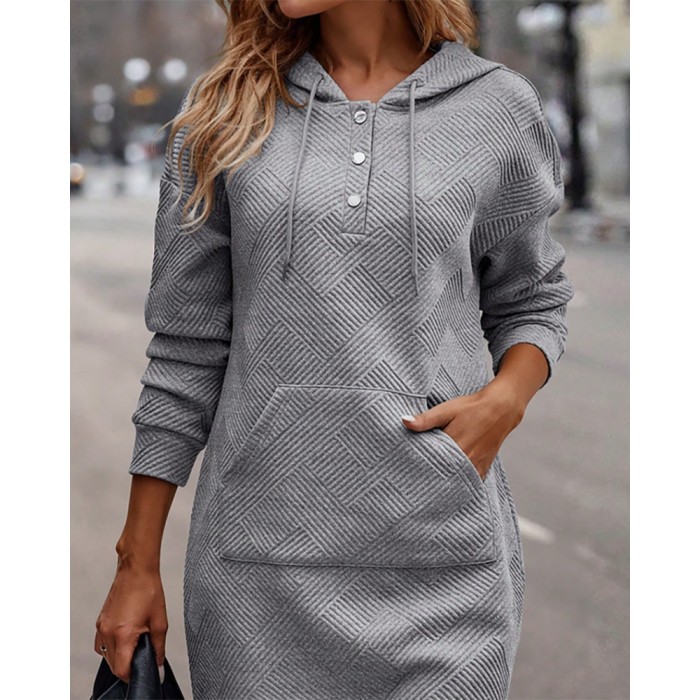 Elegant Women's Stylish Casual Long Sleeve Dress with Pocket Design