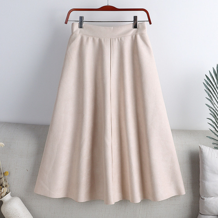 Sexy Suede Skirt High Waist Cover Hip Slim Mid-Length A-Line Umbrella Skirt