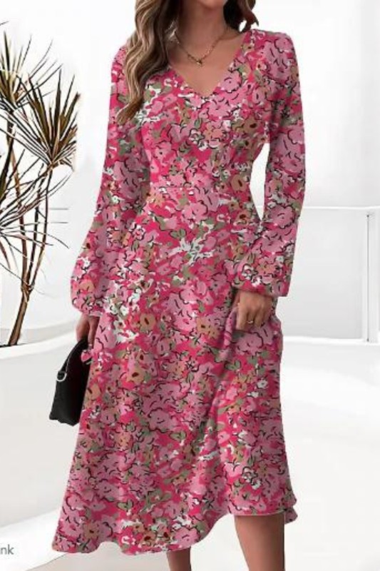 Women's Bohemian Fashion Elegant Printed V-Neck Party Midi Dress