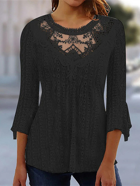Sexy Lace Elegant Long Sleeve Fit Blouses & Shirts  for Women