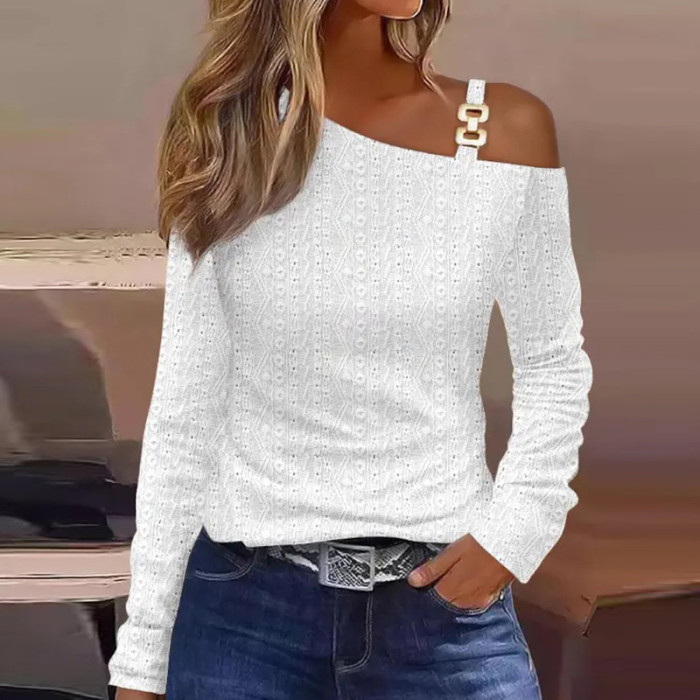 Women's Fashion Long Sleeve Off Shoulder Sexy Loose Pullover Elegant Shirt