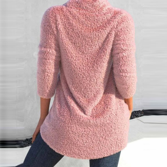 Women's Fashion Fur Office Sexy Long Sleeve Solid Color Shirt Sweatshirt