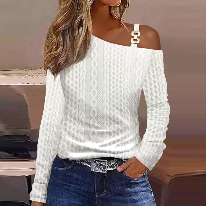 Women's Fashion Long Sleeve Off Shoulder Sexy Loose Pullover Elegant Shirt