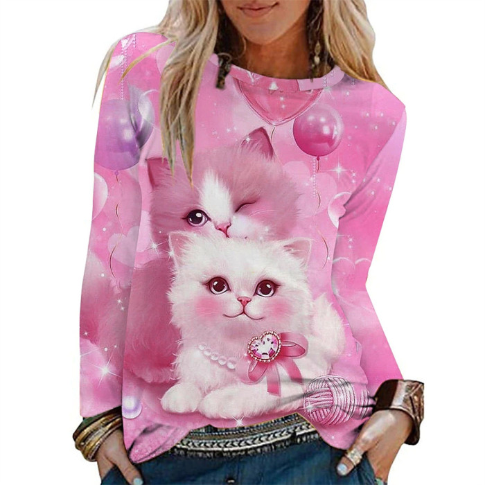 Women's Long Sleeve Hoodie Tops T-Shirt Cute Animals Women Girls Sweatshirts