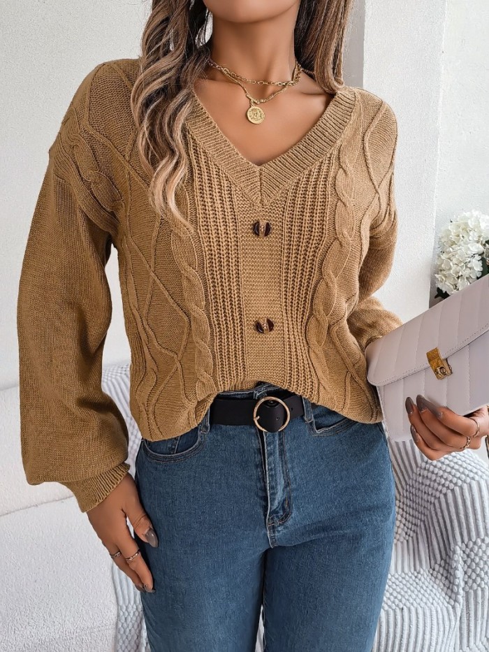 Lantern Sleeve V Neck Knot Back Sweater main image 1