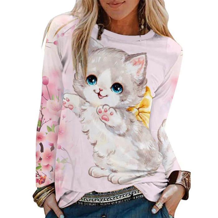 Women's Long Sleeve Hoodie Tops T-Shirt Cute Animals Women Girls Sweatshirts
