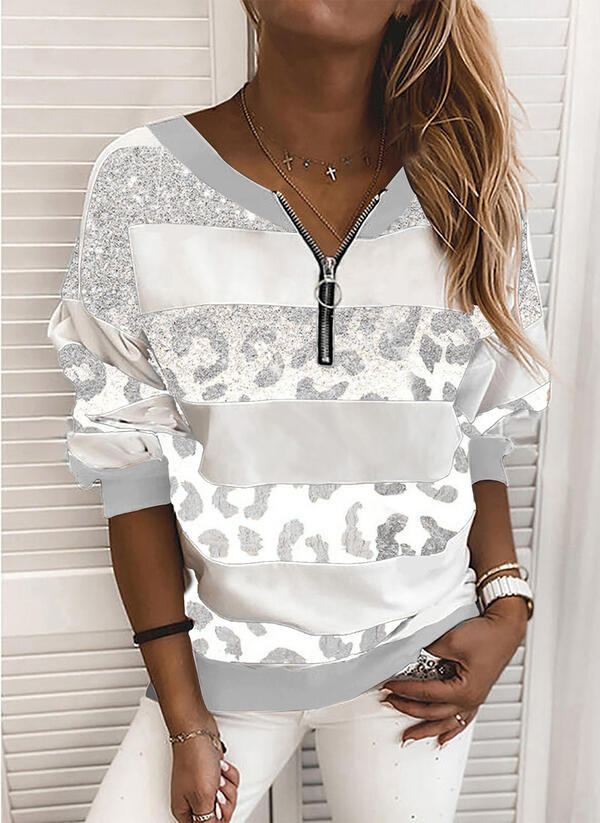 Christmas Print Tops Elegant Fashion O-Neck Zip Blouse Pullover Streetwear