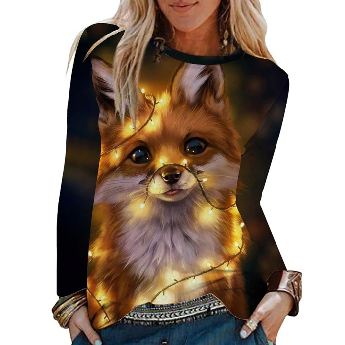 Women's Long Sleeve Hoodie Tops T-Shirt Cute Animals Women Girls Sweatshirts