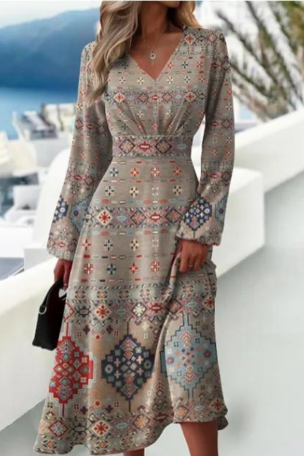 Women's Vintage Lapel Collar Long Sleeve Dress - Flowy A-Line Mini Dress For Casual, Cocktail & Halloween - View #14