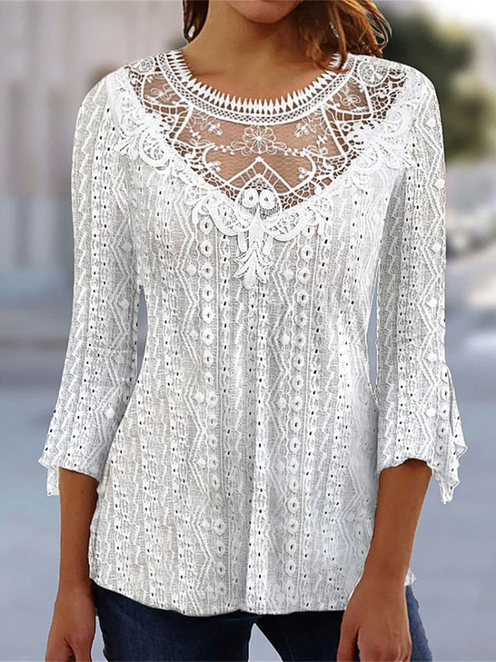 Sexy Lace Elegant Long Sleeve Fit Blouses & Shirts  for Women