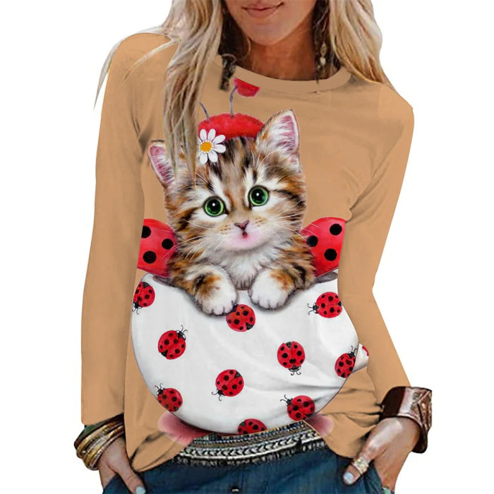 Women's Long Sleeve Hoodie Tops T-Shirt Cute Animals Women Girls Sweatshirts