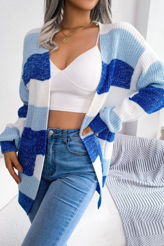 Women Casual Long Sleeve Striped Knitted Sweater Cardigan For Autumn Winter