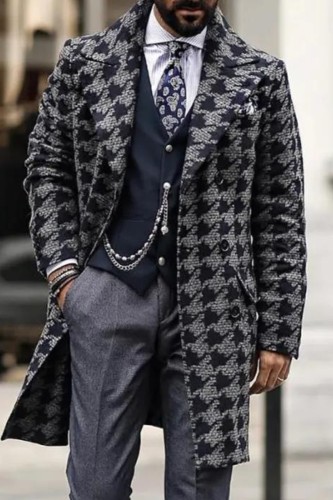 Men's Coat Mid-Length Suit Collar Fashion Printing Men's Trench Coat