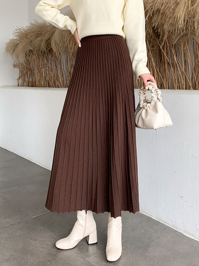 WomenFall Winter Casual Solid Thick Warm A Line High Waist Ankle Length Skirt
