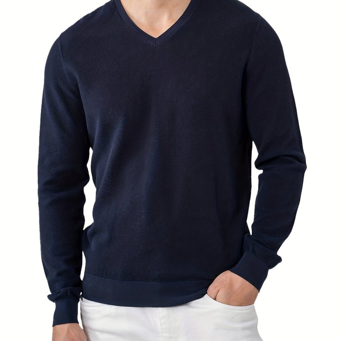 Men's Long Sleeve Solid Henley Tee, Casual V-neck Henley T-Shirt, Tops For Men