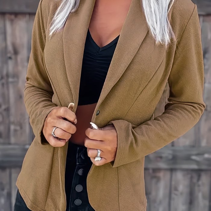 Shawl Collar Solid Blazer, Casual Long Sleeve Open Front Outerwear, Women's Clothing
