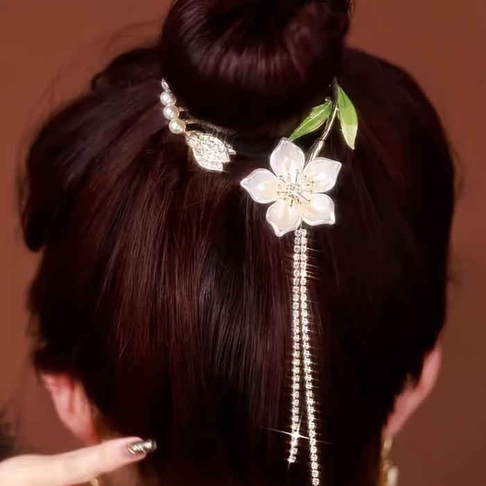 Tassel Hair Claw Rhinestone Flower Hair Claw Clips Metal Hair Clip Ponytail Holder Hair Clips Hair Accessories For Women Girls