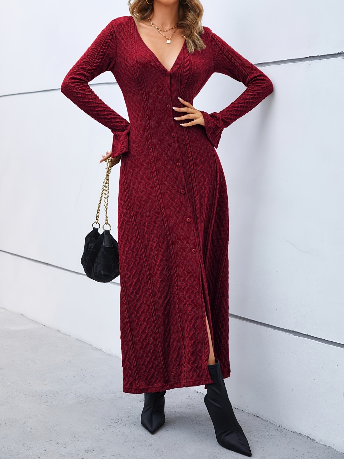 V Neck Slit Long Dress main image 1