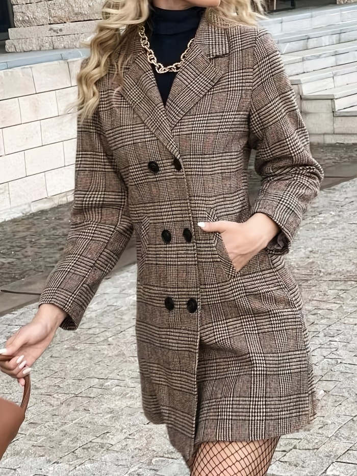 Double Breasted Lapel Neck Blazer, Casual Long Sleeve Blazer For Office & Work, Women's Clothing