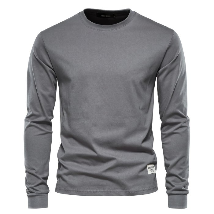 Men's Basic Solid Cotton O-neck Long Sleeve T-Shirt
