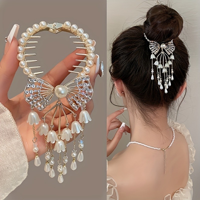 1pc Rhinestones Bow Lily Hair Buckle Flower Tassel Ponytail Clips Glitter Exquisite Hair Accessories For Girls