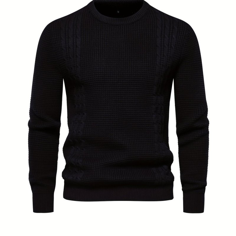 All Match Knitted Solid Sweater, Men's Casual Warm Slightly Stretch Crew Neck Pullover Sweater For Men Fall Winter