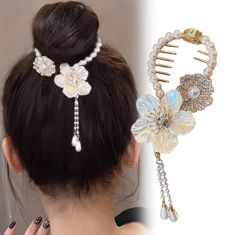 Tassel Hair Claw Rhinestone Flower Hair Claw Clips Metal Hair Clip Ponytail Holder Hair Clips Hair Accessories For Women Girls