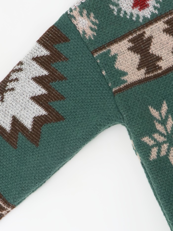 Western Ethnic Pattern Knit Cardigan, Casual Open Front Tassel Trim Sweater Outwear, Women's Clothing