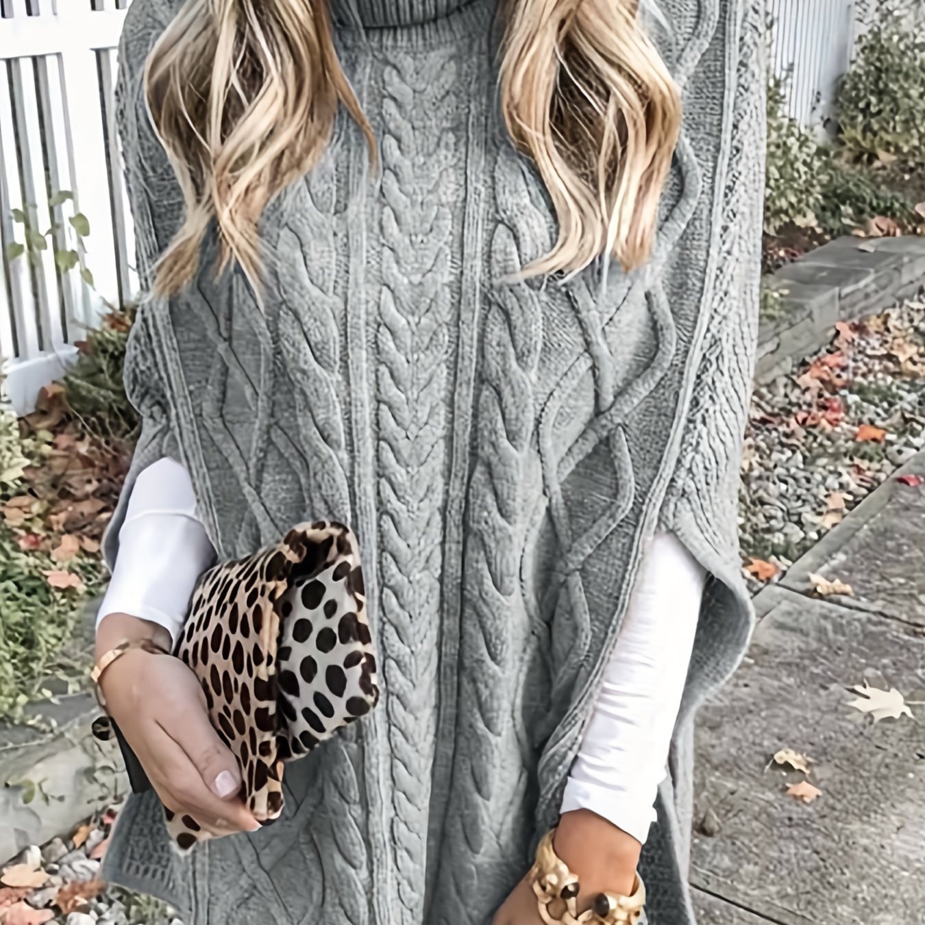 Women Black Turtle-Neck Front High Slit Sweater main image 1