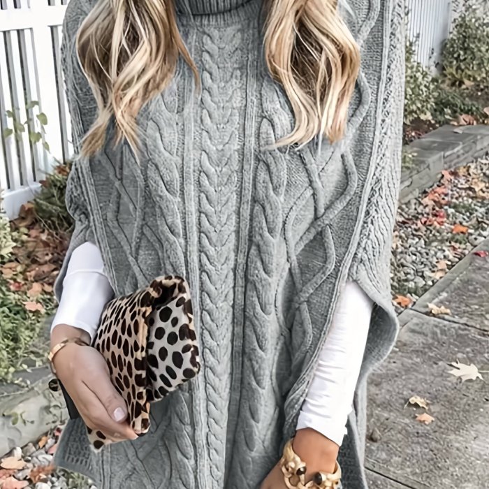 Solid Turtle Neck Pullover Sweater, Elegant Spilt Sleeve Sweater For Fall & Winter, Women's Clothing