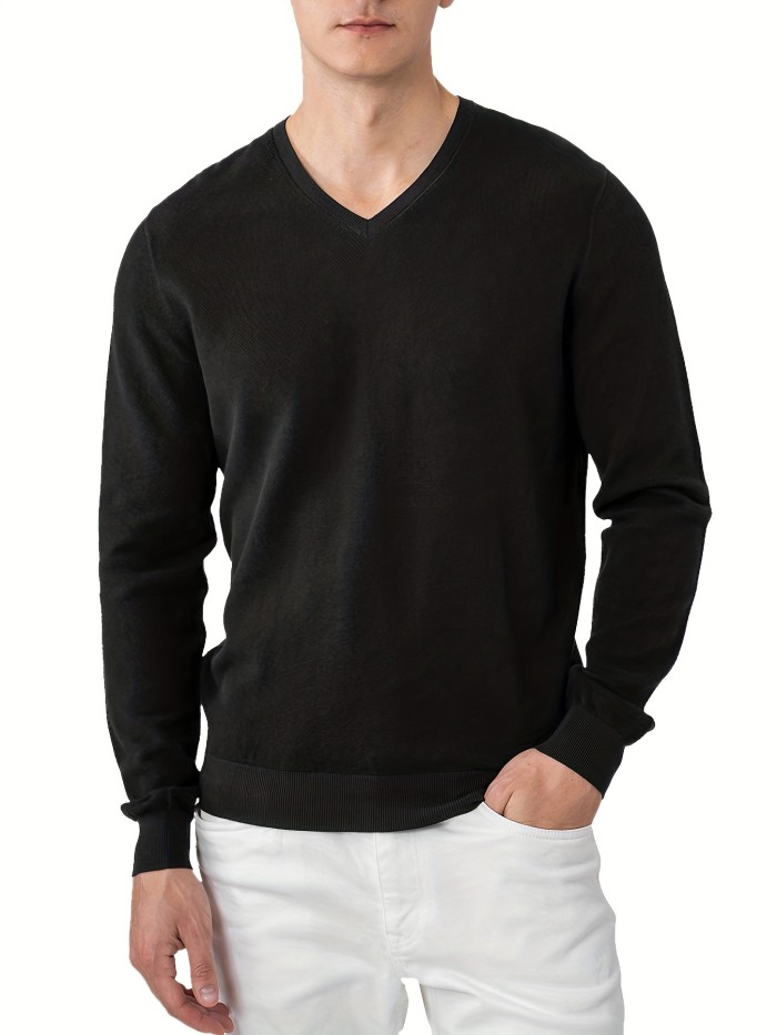 Men's Long Sleeve Solid Henley Tee, Casual V-neck Henley T-Shirt, Tops For Men