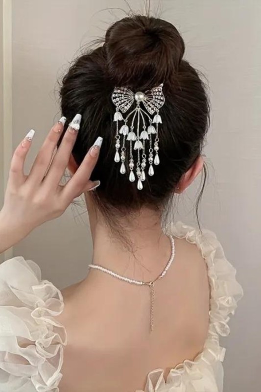 1pc Rhinestones Bow Lily Hair Buckle Flower Tassel Ponytail Clips Glitter Exquisite Hair Accessories For Girls