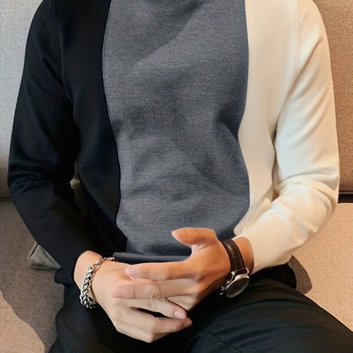 Knitted Long Sleeve T-shirt, Men's Casual Elegant Tops For Spring Fall