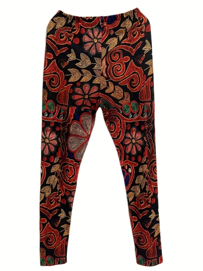 Floral Print Skinny Leggings, Casual High Waist Leggings, Women's Clothing