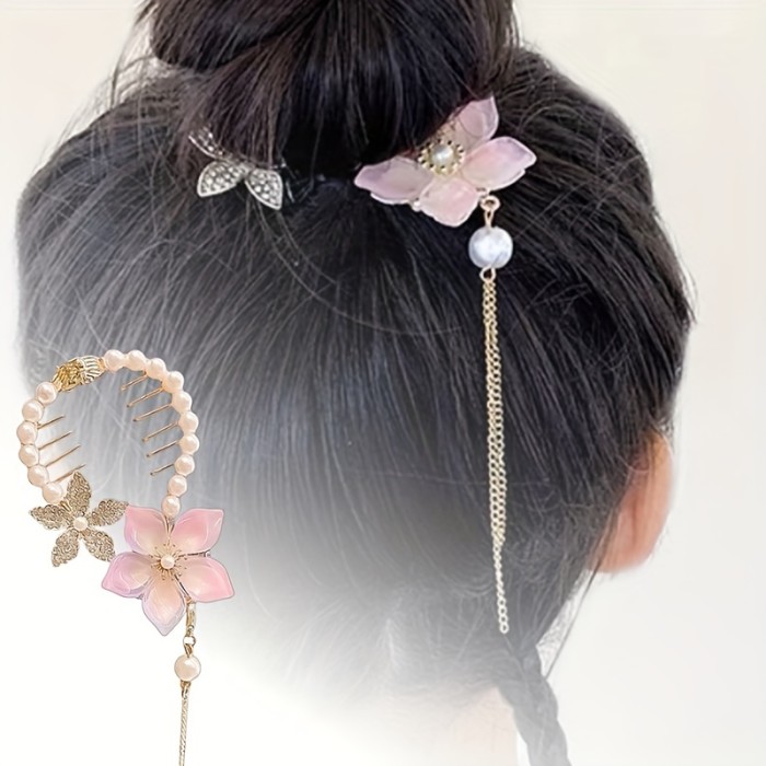 Tassel Hair Claw Rhinestone Flower Hair Claw Clips Metal Hair Clip Ponytail Holder Hair Clips Hair Accessories For Women Girls