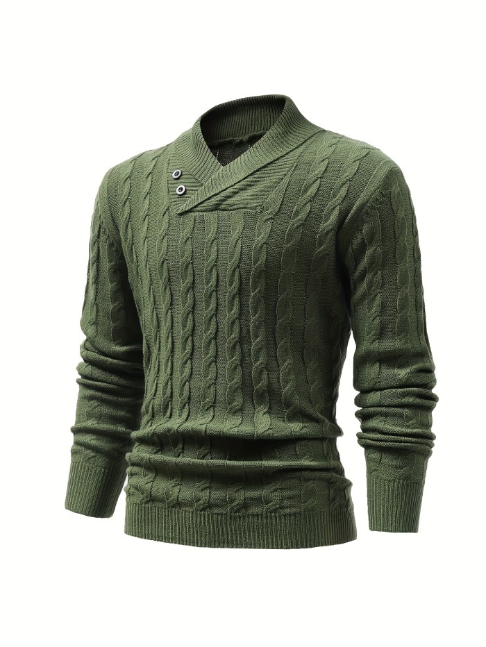 All Match Knitted Shawl Collar Sweater, Men's Casual Warm High Stretchy Pullover Sweater For Fall Winter