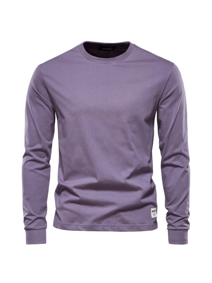 Men's Basic Solid Cotton O-neck Long Sleeve T-Shirt