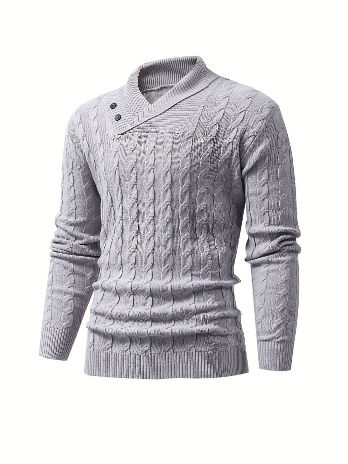 All Match Knitted Shawl Collar Sweater, Men's Casual Warm High Stretchy Pullover Sweater For Fall Winter
