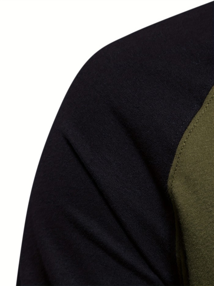 Color Block Print Men's Casual Comfy Long Sleeve T-shirt, Men's Clothes For Spring Summer Autumn, Tops For Men, Gift For Men