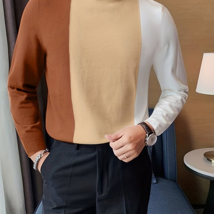 Knitted Long Sleeve T-shirt, Men's Casual Elegant Tops For Spring Fall