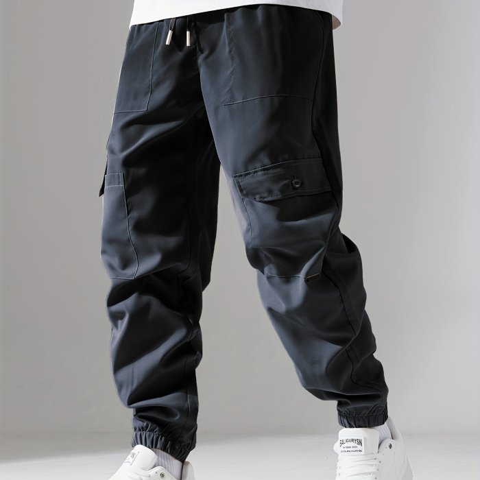 Casual Loose Fit Multi-pocket Drawstring Cargo Pants, Men's Joggers For Spring And Fall