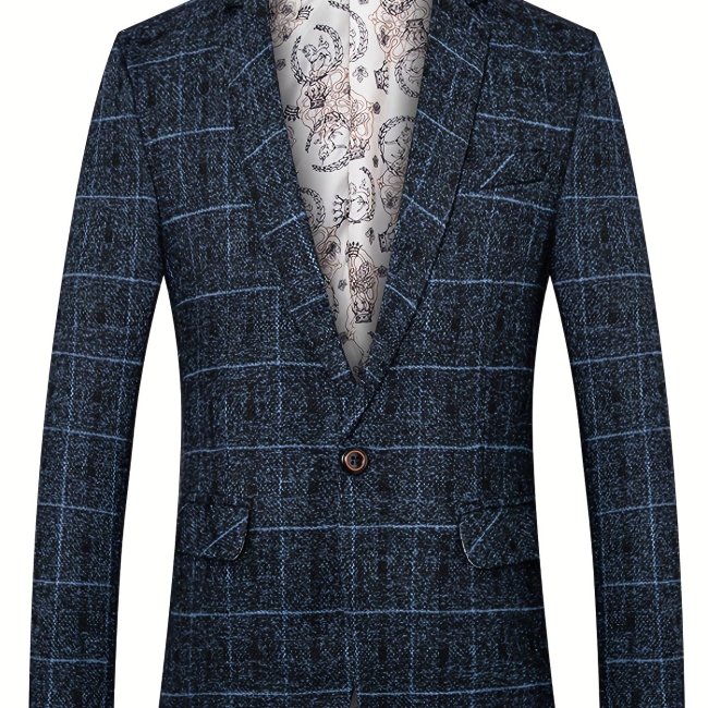 Khaki Plaid One Button Men's Blazer main image 0