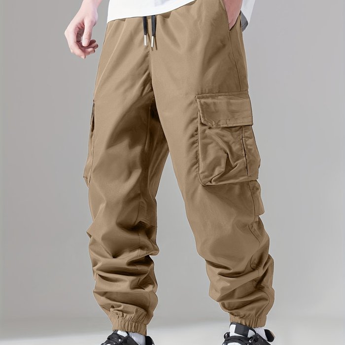 Casual Loose Fit Multi-pocket Drawstring Cargo Pants, Men's Joggers For Spring And Fall Outdoor