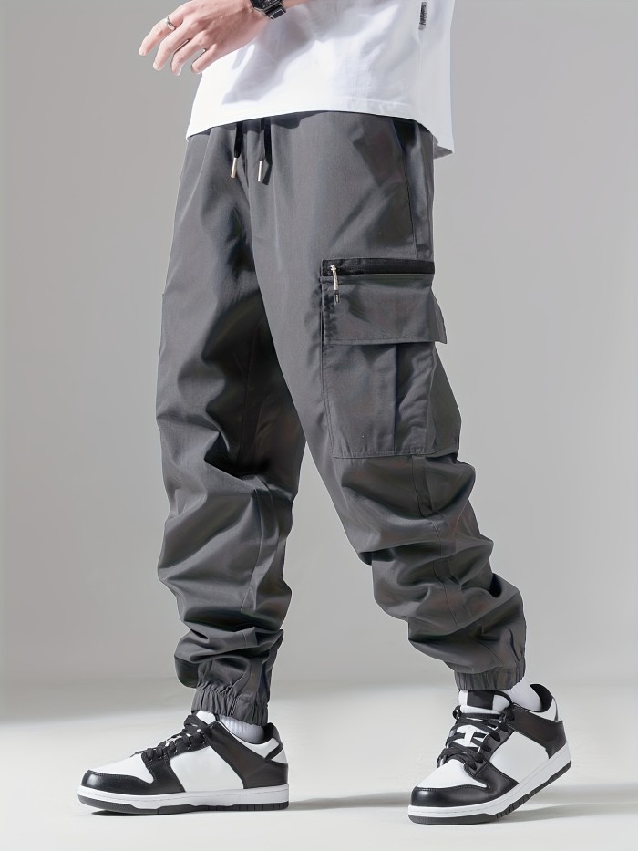 Men's Drawstring Trendy Flap Pockets Cargo Pants
